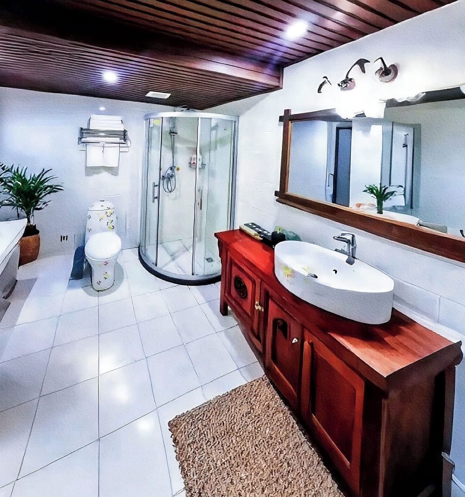 Luxury Studio Suite | Bathroom | Shower, hair dryer, slippers, towels