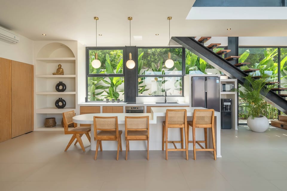 Luxury Villa, Pool View | Private kitchen | Fridge, microwave, oven, stovetop