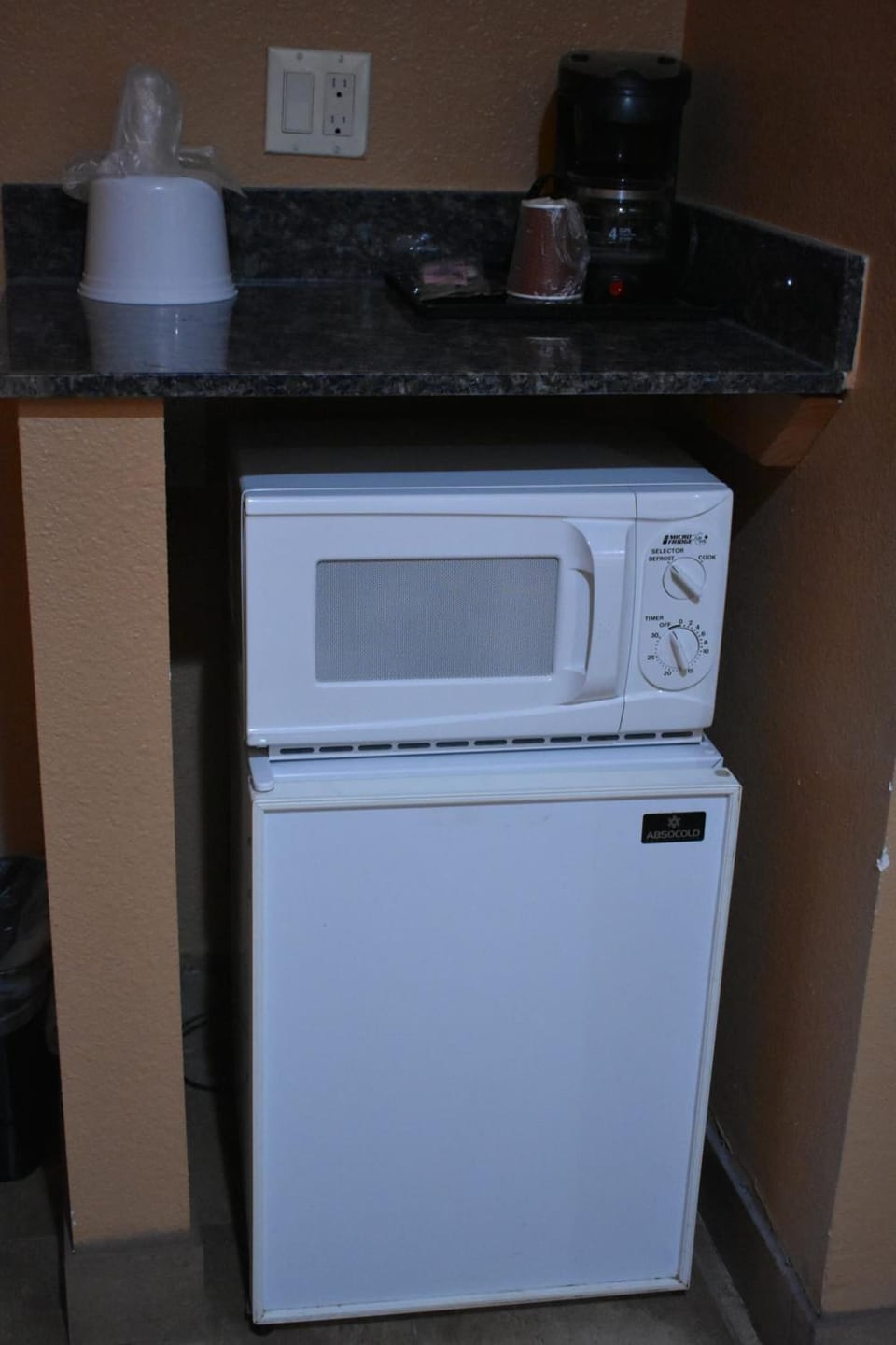 Fridge, microwave, coffee/tea maker