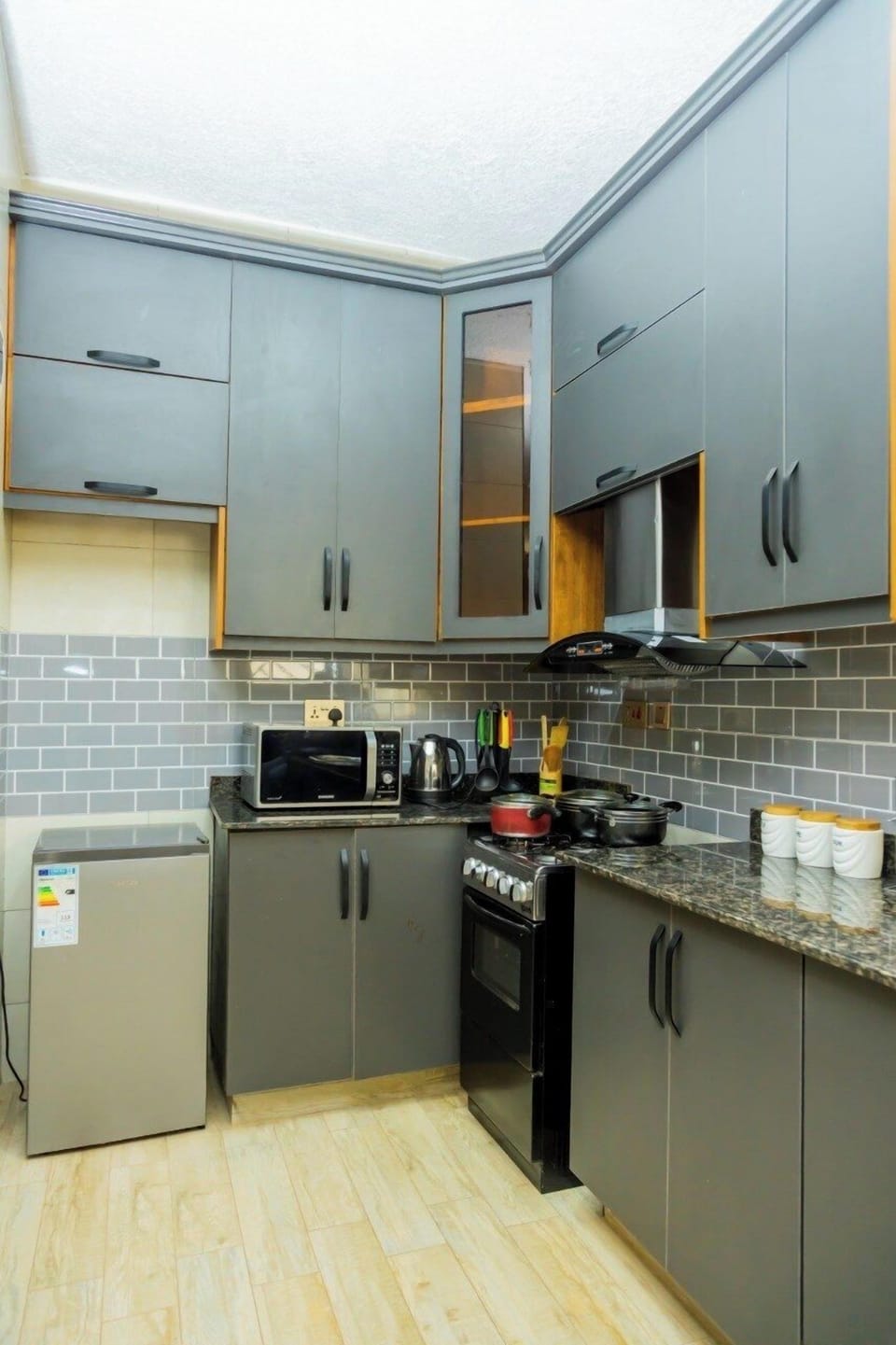 Economy Apartment, Balcony, City View | Private kitchen | Fridge, microwave, oven, stovetop