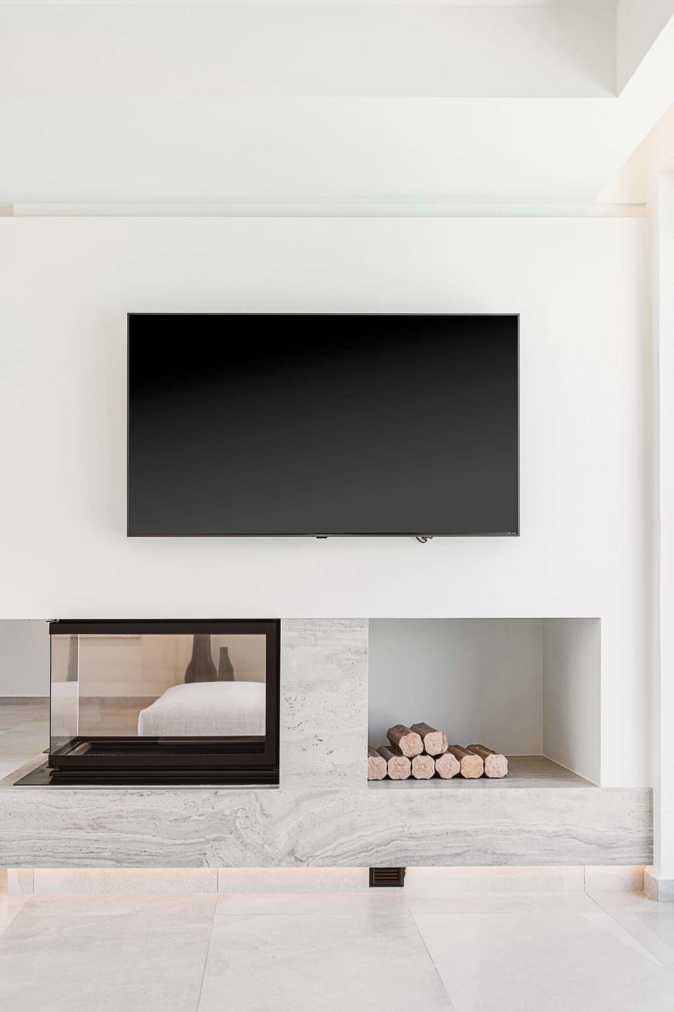 Exclusive Villa, 4 Bedrooms, Private Pool, Sea View | Living area | 55-inch Smart TV with satellite channels, fireplace