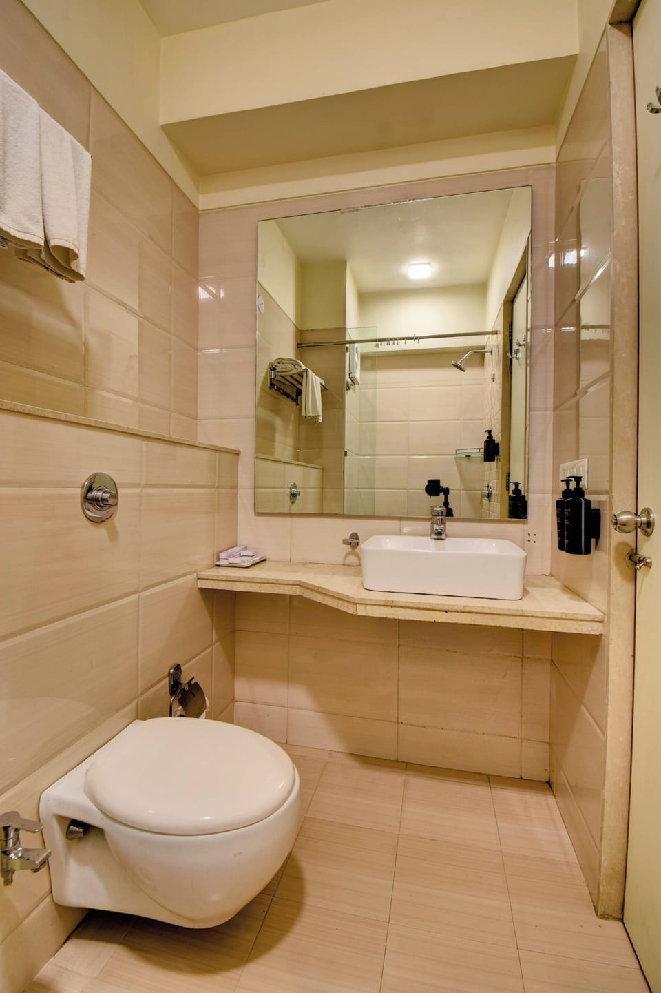 Shower, free toiletries, slippers, towels