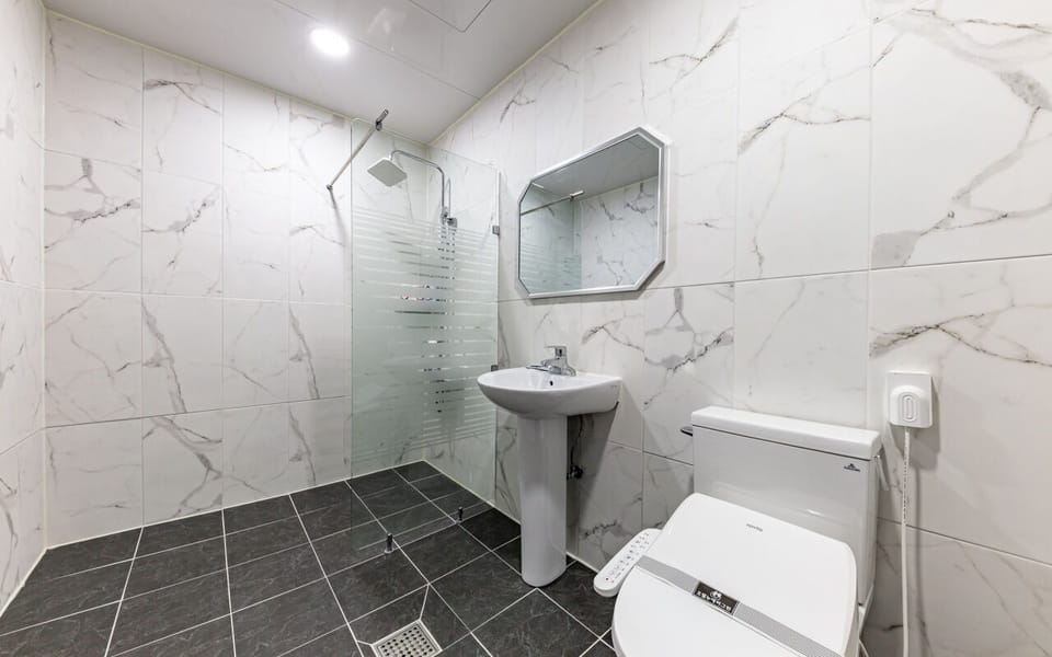 Shower, free toiletries, hair dryer, slippers