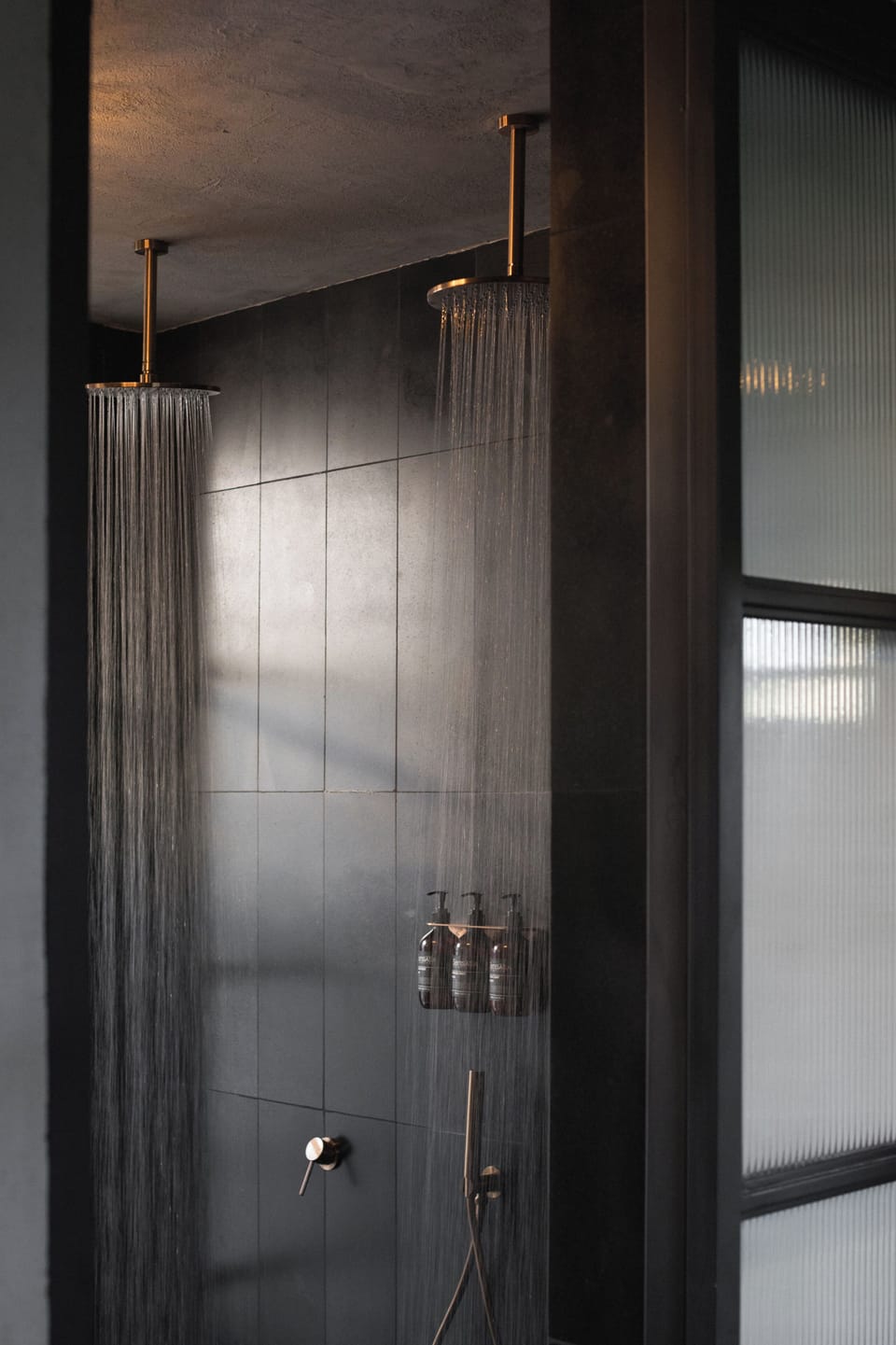 Shower, hair dryer, slippers, towels