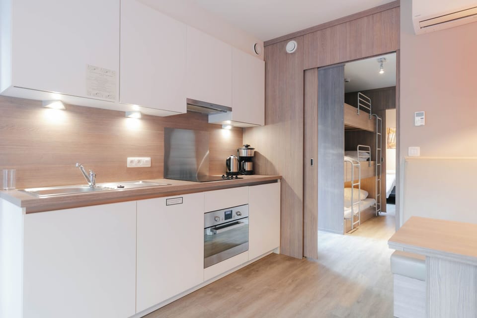 Exclusive Apartment, Balcony, Park View | Private kitchen | Fridge, microwave, oven, stovetop