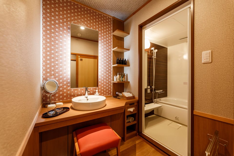 Japanese Style Room with Open Air Bath, Non Smoking | Bathroom | Combined shower/tub, free toiletries, hair dryer, slippers
