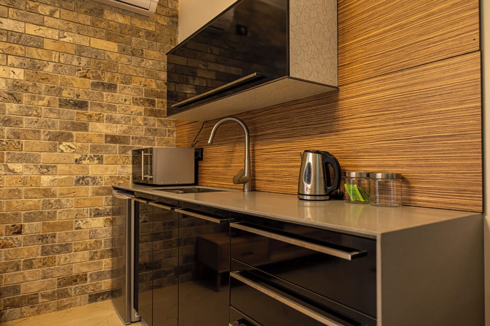 Mini-fridge, microwave, stovetop, espresso maker