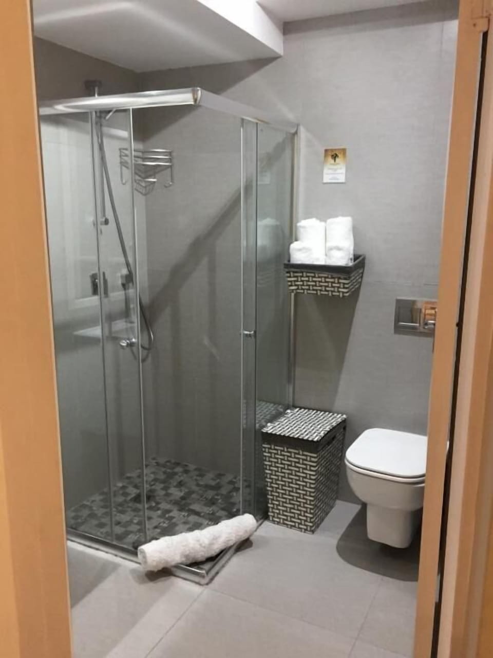 Rainfall showerhead, hair dryer, soap, shampoo