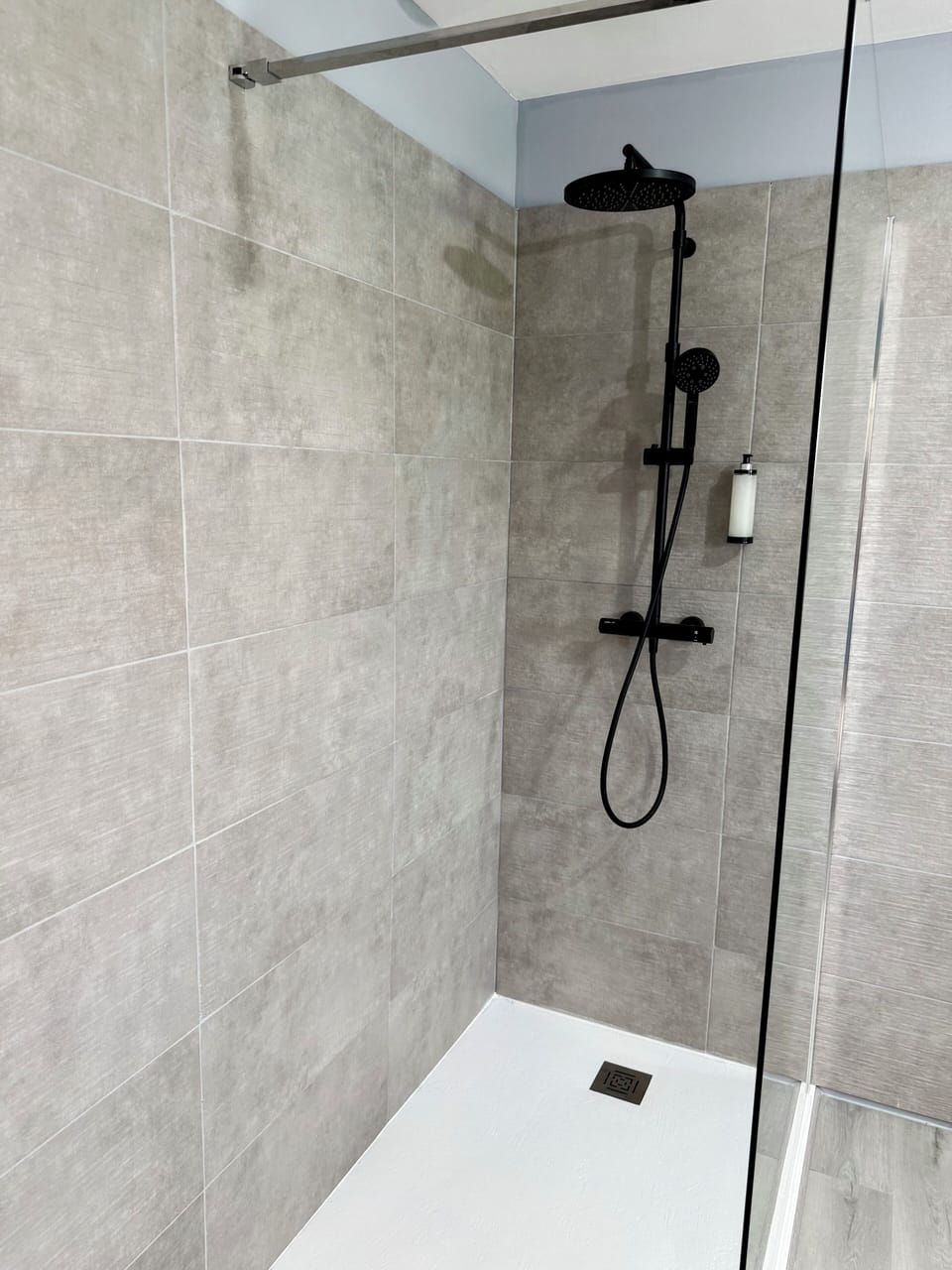 Hair dryer, soap, shampoo, toilet paper