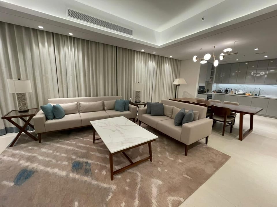 Luxury Apartment, 2 Bedrooms, Sea View | 2 bedrooms, desk, laptop workspace, iron/ironing board