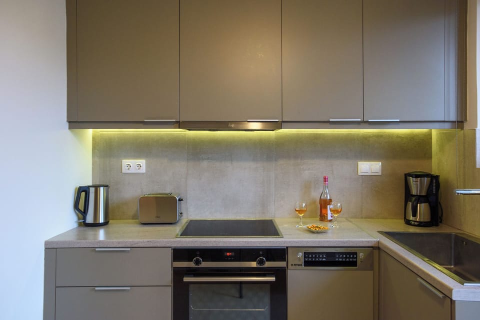 Family Apartment | Private kitchen | Full-size fridge, microwave, oven, stovetop