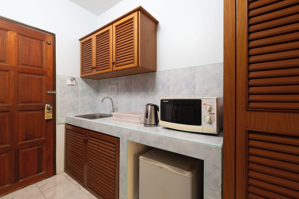 Mini-fridge, microwave, freezer