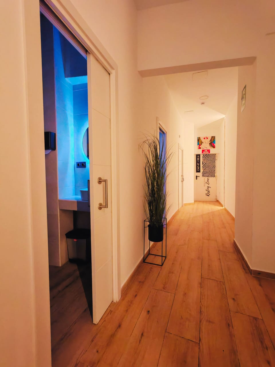 Shower, hair dryer, slippers, soap