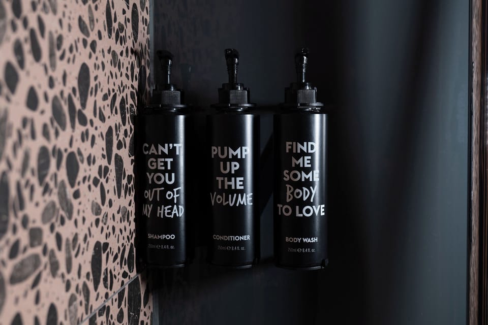 Eco-friendly toiletries, hair dryer, towels