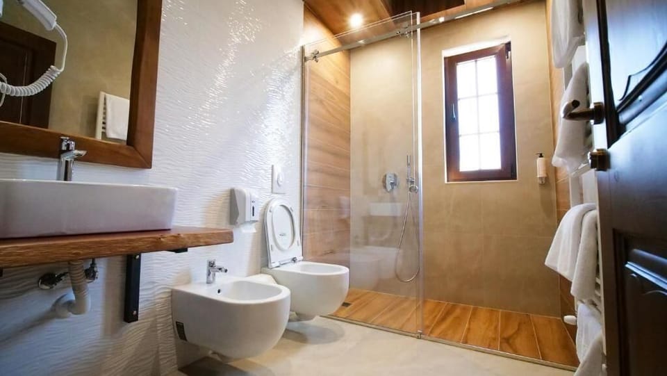 Shower, free toiletries, hair dryer, slippers