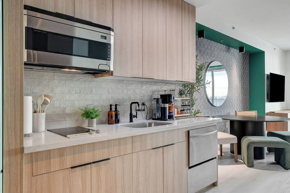 Deluxe Studio, City View | Private kitchen | Full-size fridge, microwave, stovetop, coffee/tea maker
