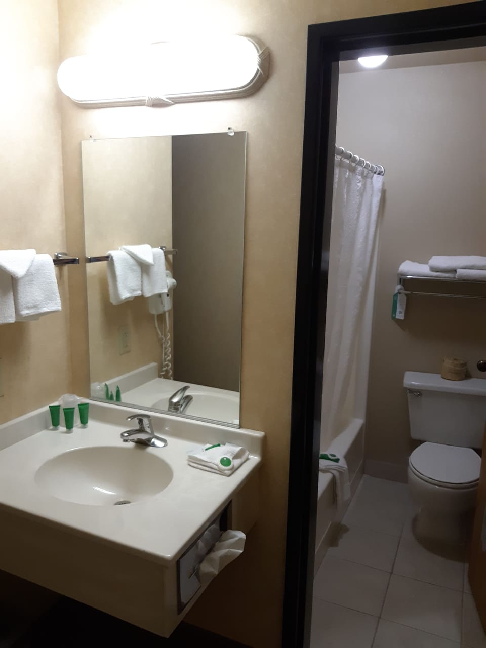 Free toiletries, hair dryer, towels, soap