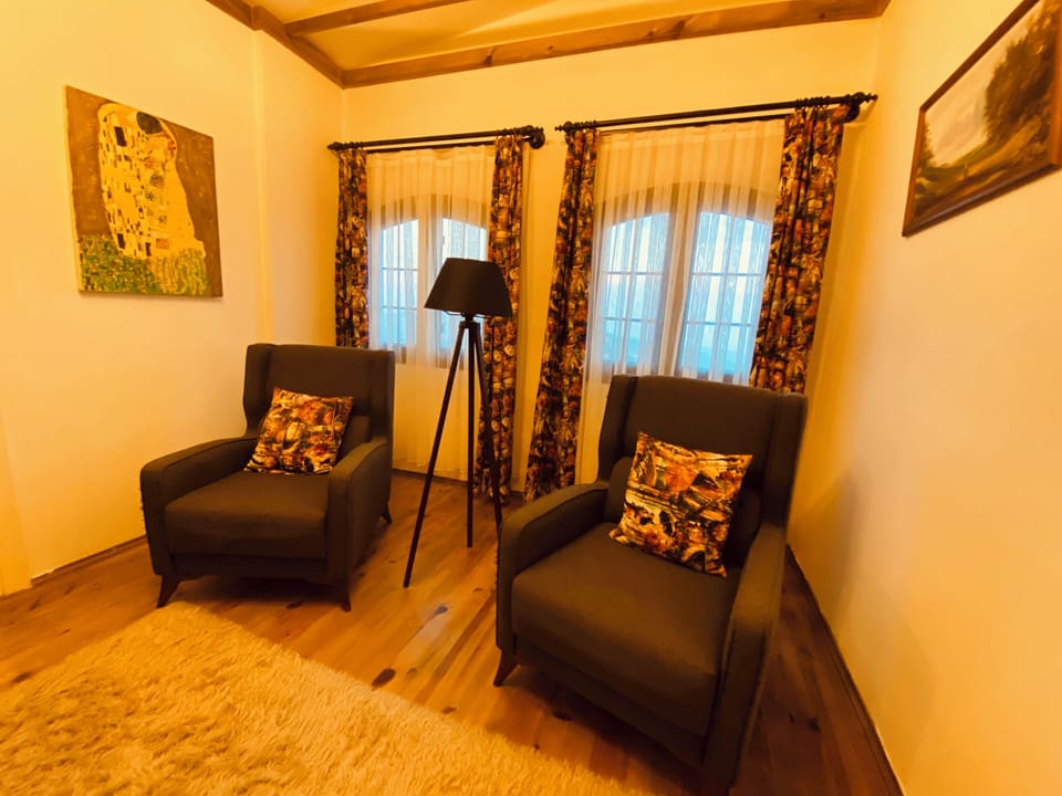 Family Villa, Private Pool, Mountain View | Living area | 43-inch flat-screen TV with digital channels, TV, fireplace