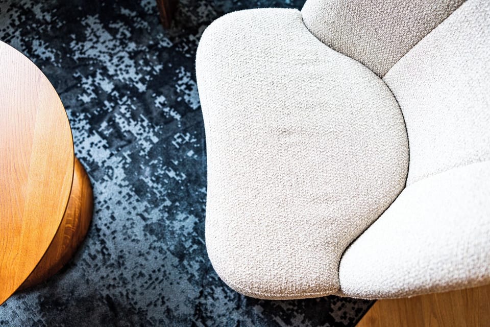 Desk, laptop workspace, blackout drapes, iron/ironing board