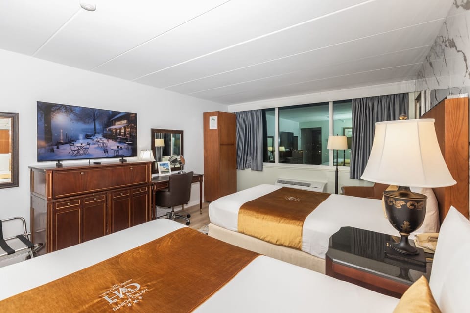Standard Double Room, 2 Double Beds | In-room safe, desk, laptop workspace, blackout drapes