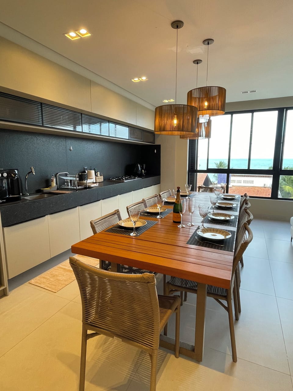 Apartment, Sea View | Private kitchen | Fridge, microwave, oven, stovetop