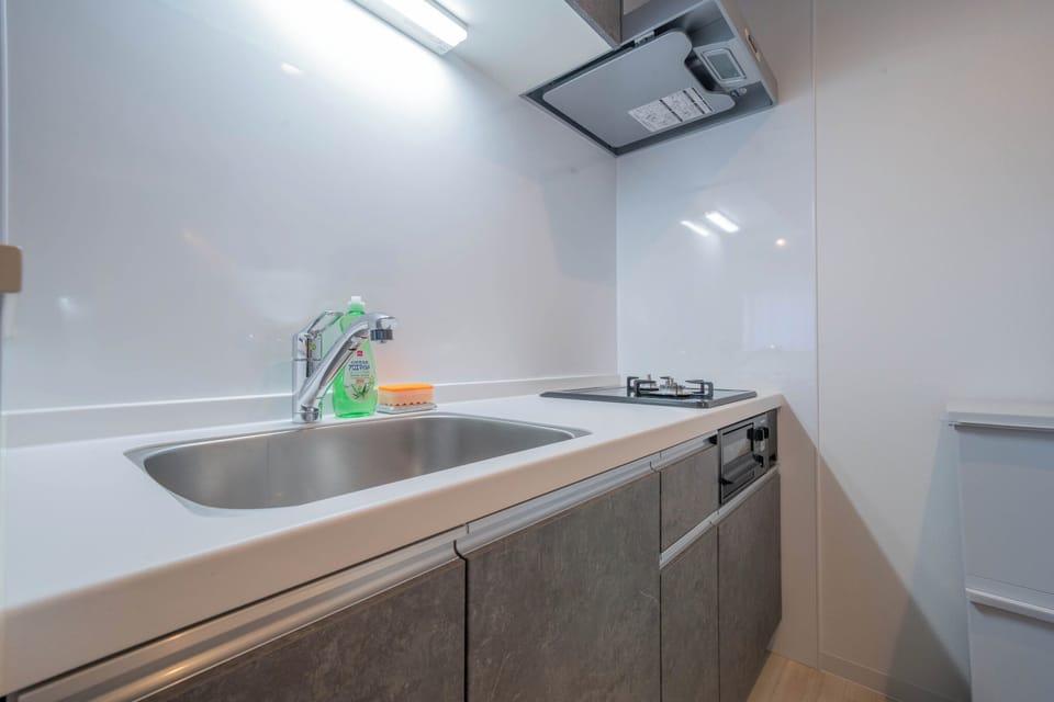 Fridge, microwave, stovetop, electric kettle