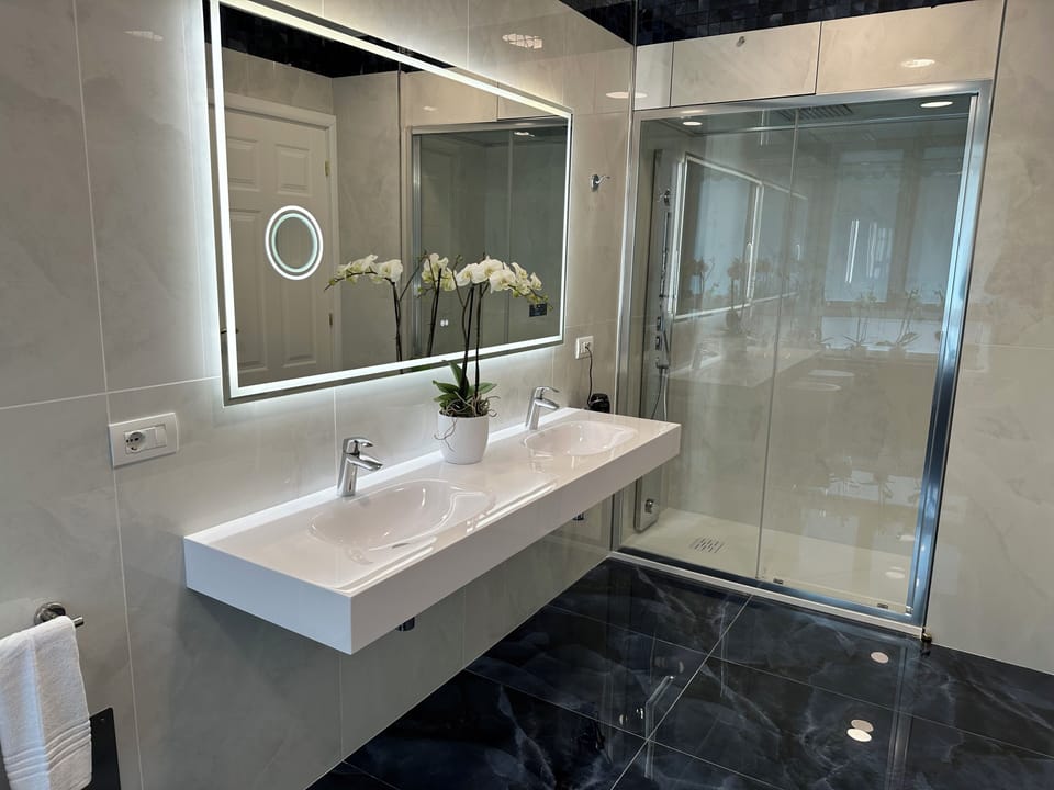 Suite Queen Deluxe | Bathroom | Shower, hair dryer, slippers, towels