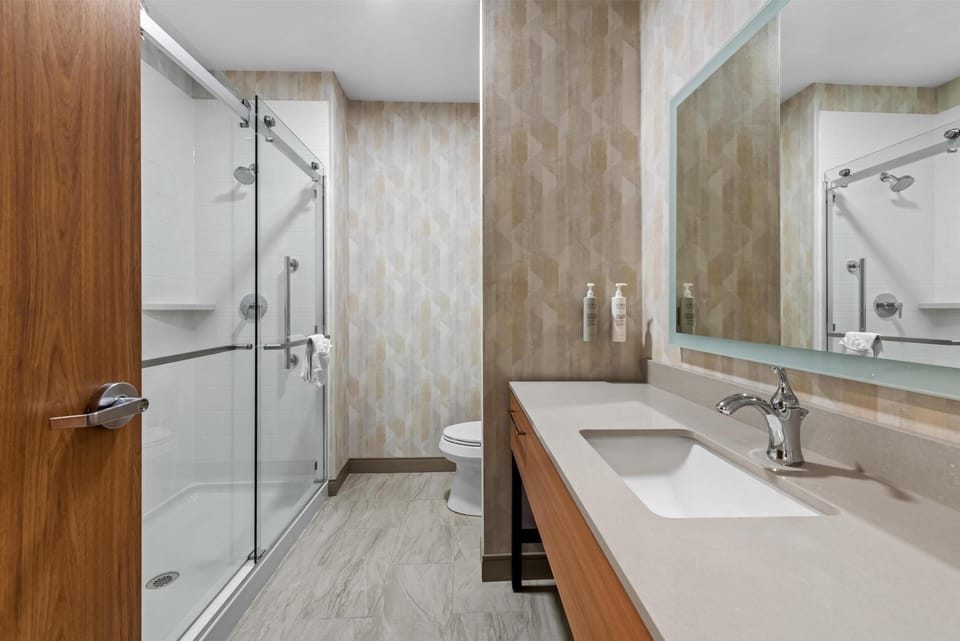 Room, 1 King Bed, Accessible (Hearing) | Bathroom shower