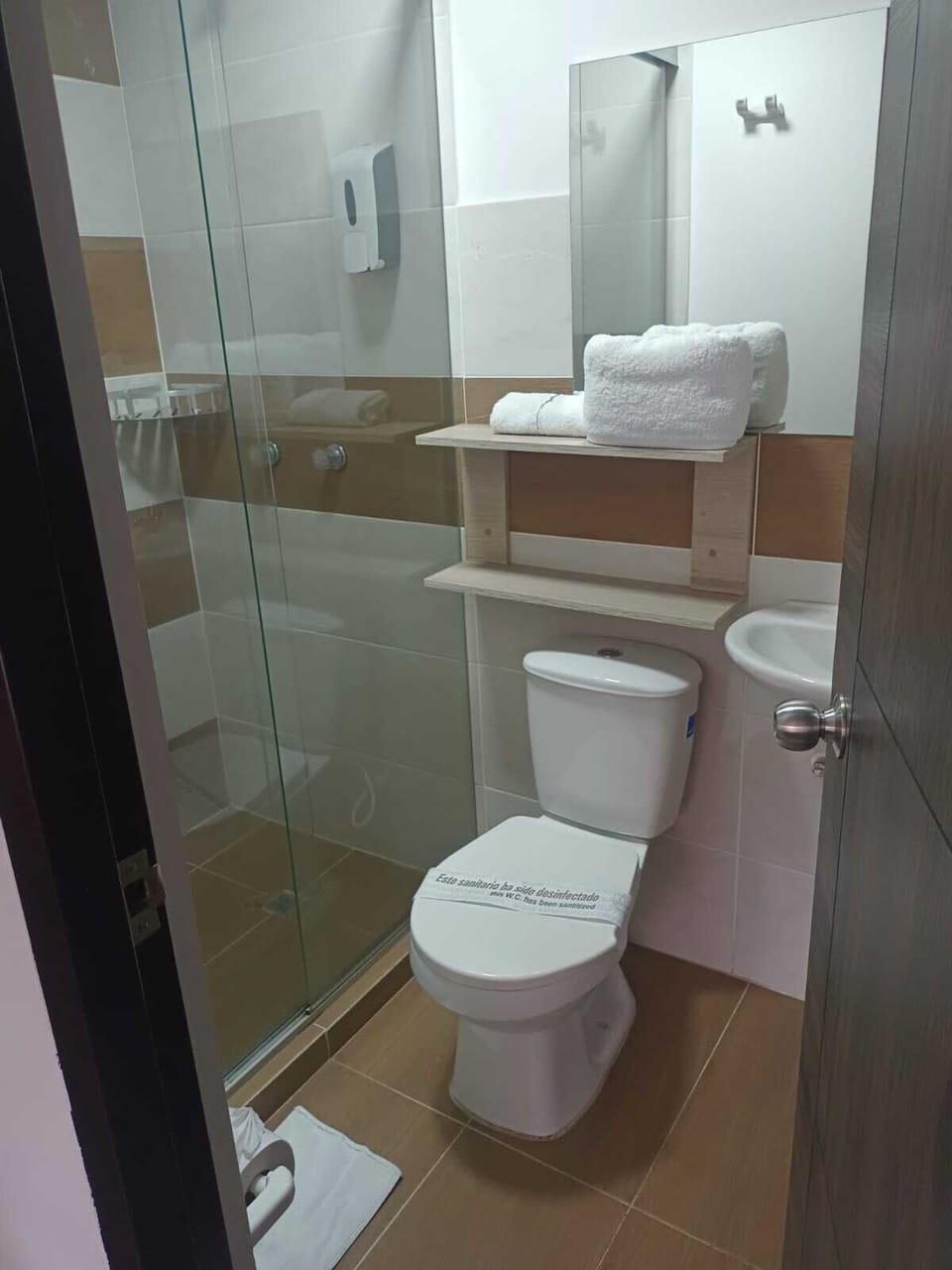 Shower, towels, soap, shampoo
