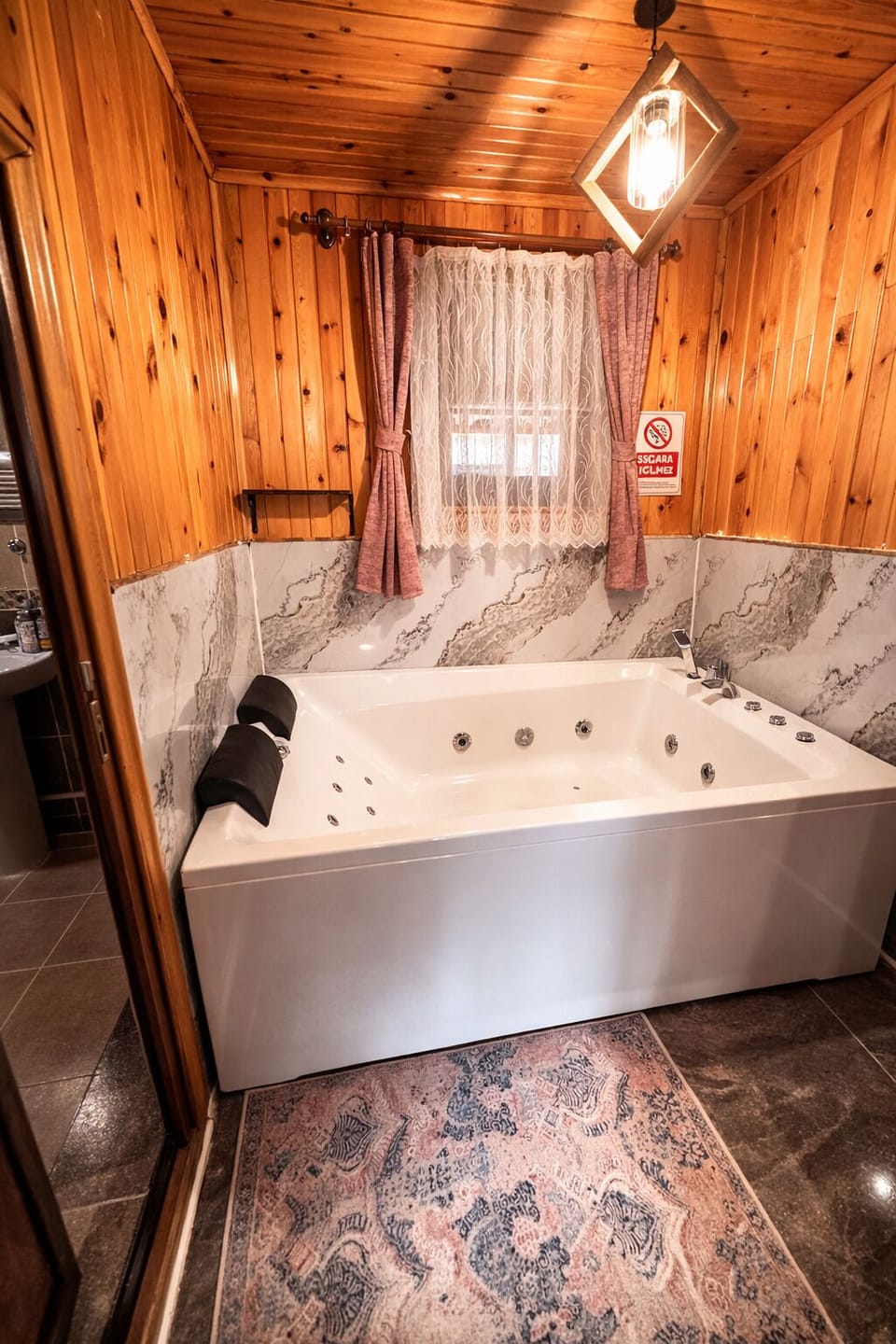 Wooden Jacuzzi Room | Bathroom | Shower, hair dryer, slippers, towels