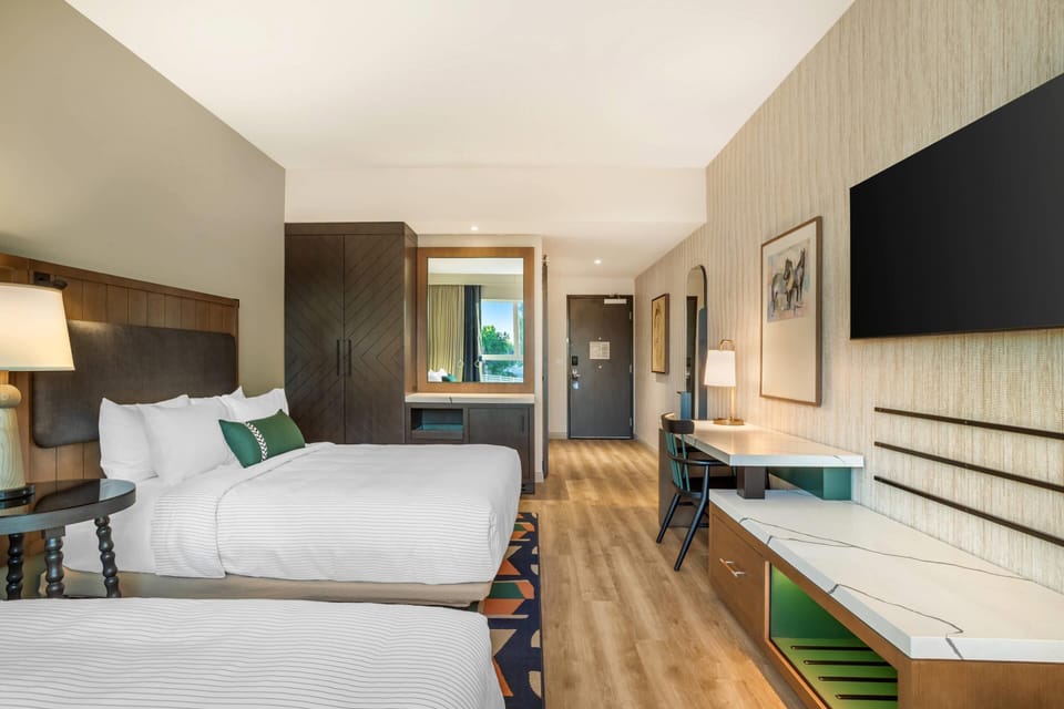 Room, 2 Queen Beds, Non Smoking | In-room safe, desk, laptop workspace, blackout drapes