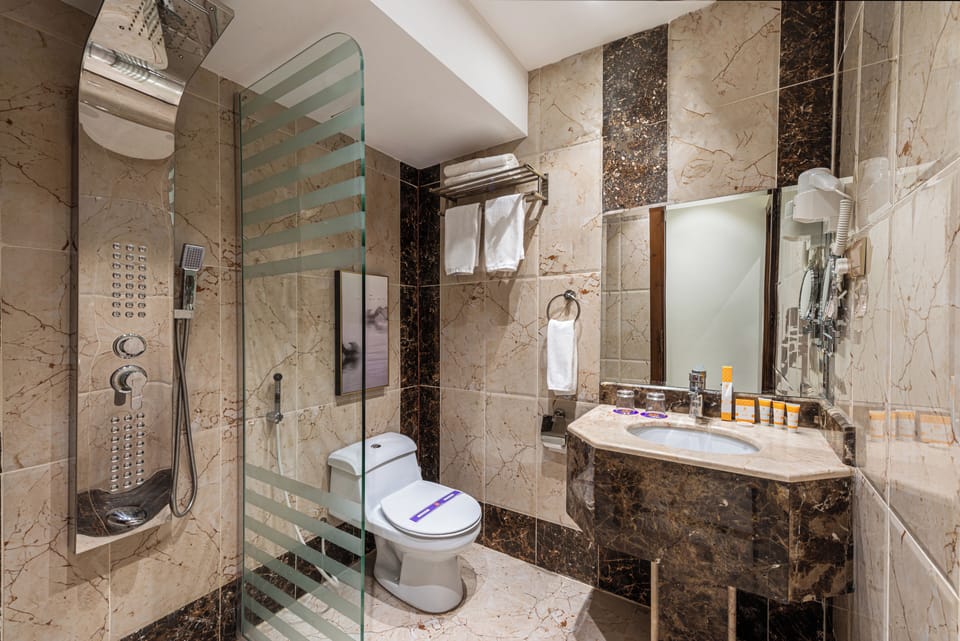 Shower, rainfall showerhead, hair dryer, bidet