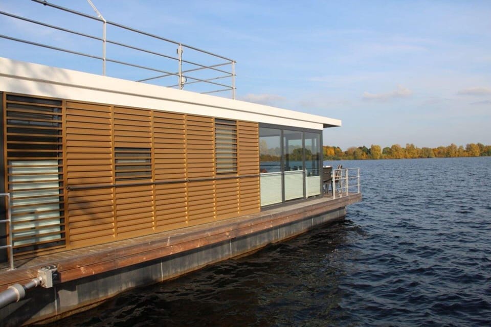Hausboot am Xantener Nordsee Docked boat in North Rhine-Westphalia