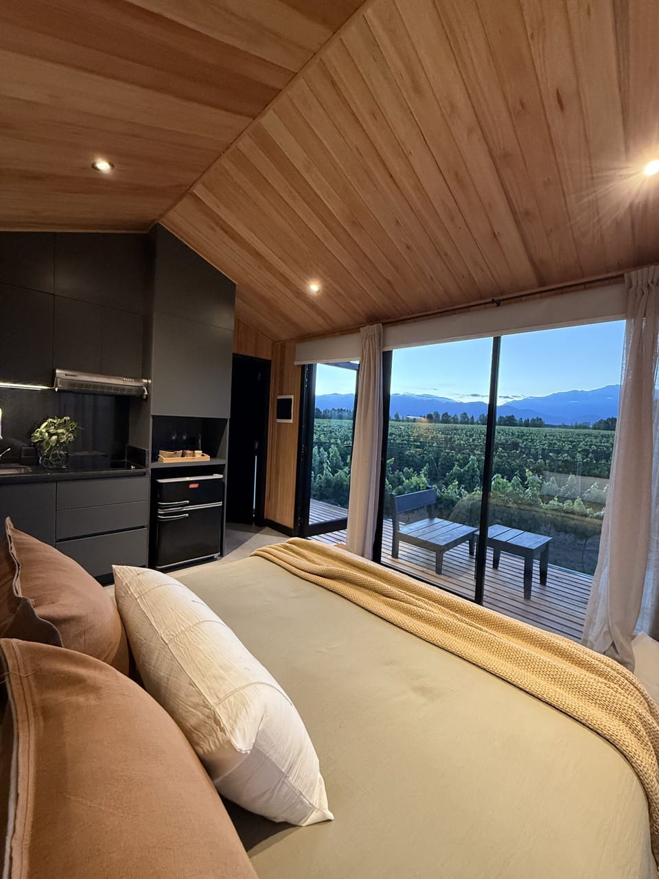 Deluxe Cabin, Vineyard View | Premium bedding, down comforters, minibar, blackout drapes