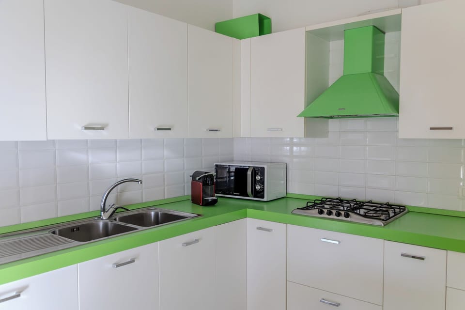 Apartment, Sea View | Private kitchen | Full-size fridge, microwave, oven, stovetop