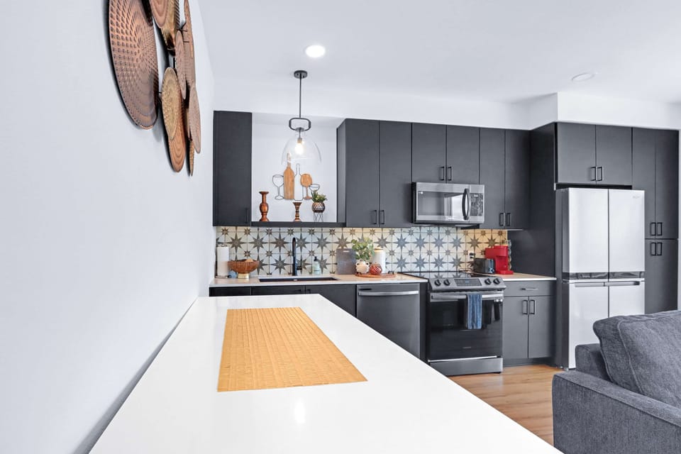 Condo, 1 Double Bed with Sofa bed, Balcony, City View (Hill Country Modern) | Private kitchen | Fridge, microwave, oven, stovetop