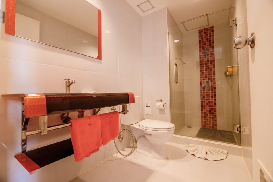 Shower, free toiletries, hair dryer (on request), towels