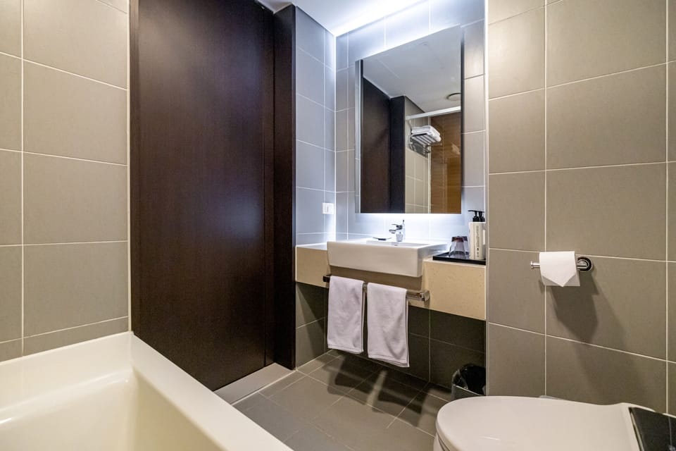 Hair dryer, bathrobes, slippers, bidet