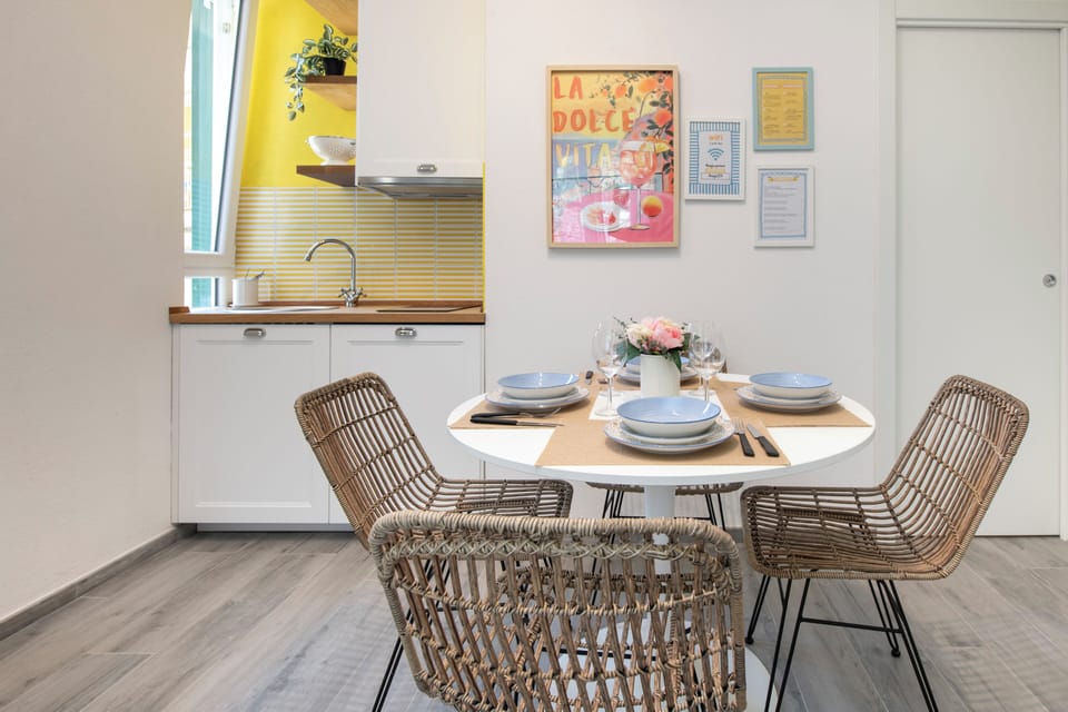 Superior Apartment | Private kitchen | Fridge, microwave, highchair, cookware/dishes/utensils