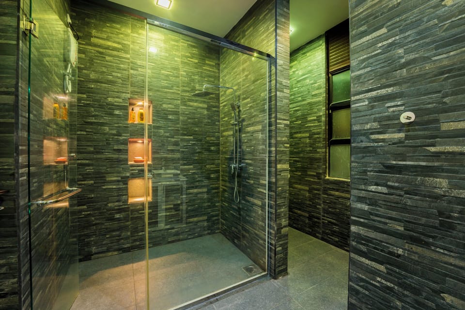 Hair dryer, bidet, towels, soap