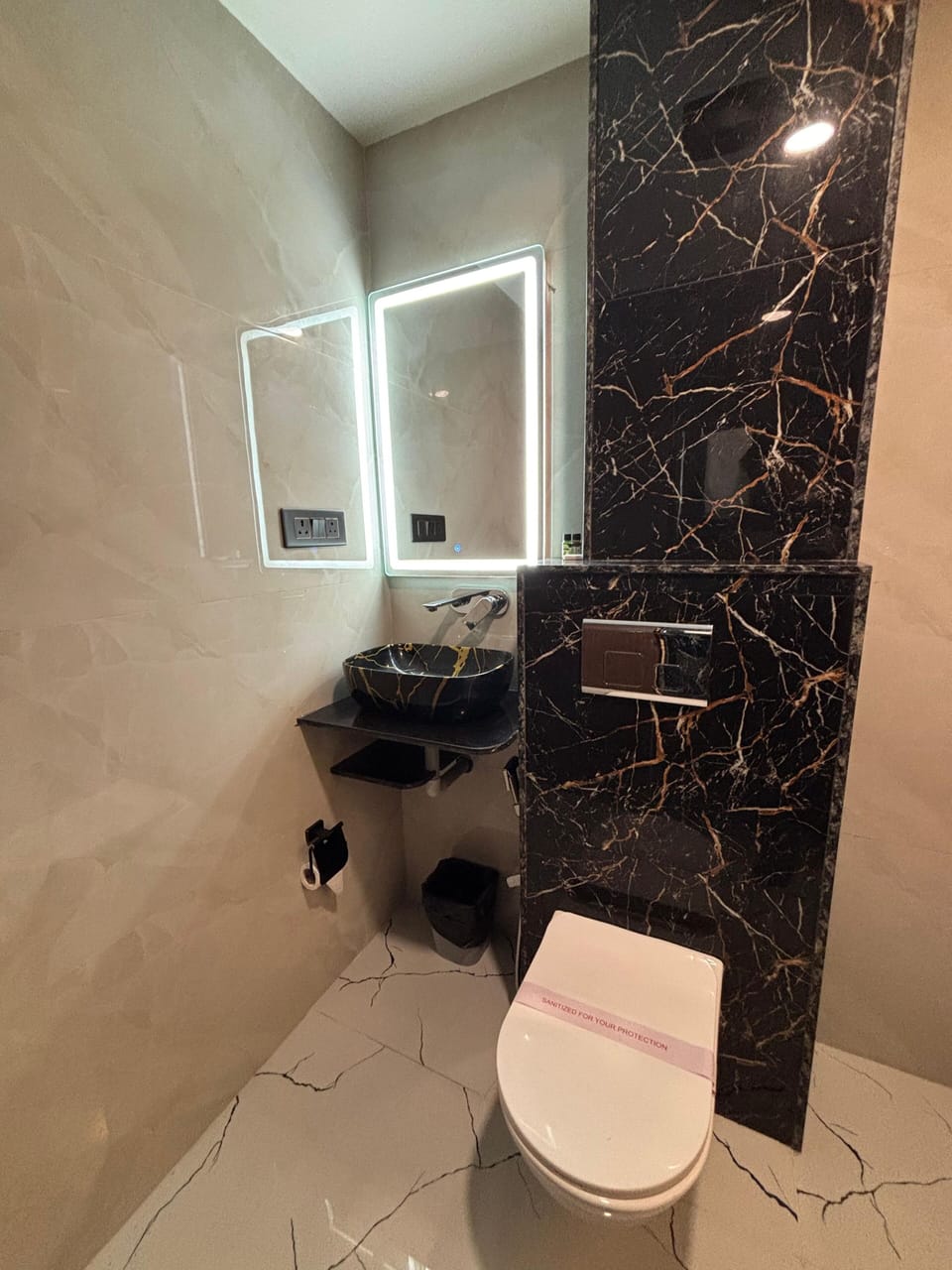 Hair dryer, slippers, towels, soap