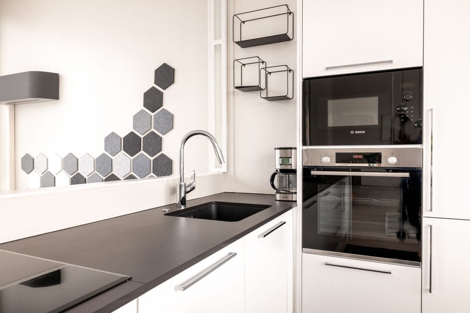 Luxury Penthouse, City View | Private kitchen | Coffee/tea maker, full-size fridge, microwave, oven