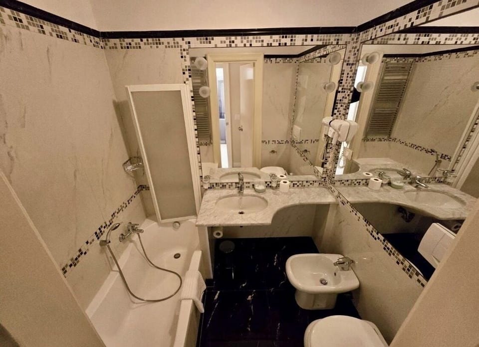 Free toiletries, hair dryer, bidet, towels