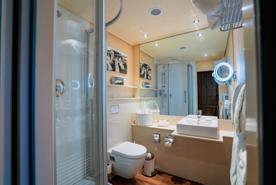 Hair dryer, slippers, towels, soap