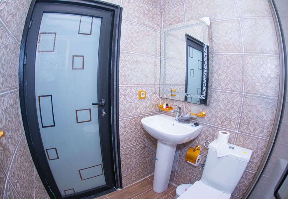 Towels, shampoo, toilet paper