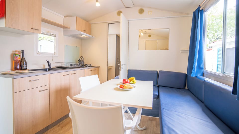 Standard Mobile Home | Private kitchen | Full-size fridge, microwave, stovetop, cookware/dishes/utensils