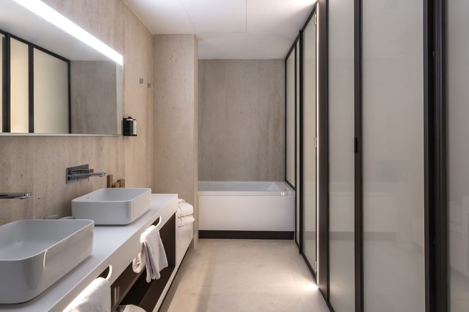 Eco-friendly toiletries, hair dryer, slippers, heated floors