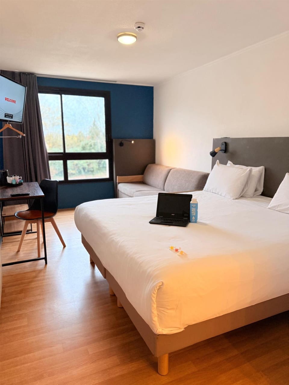 Desk, soundproofing, iron/ironing board, free cribs/infant beds