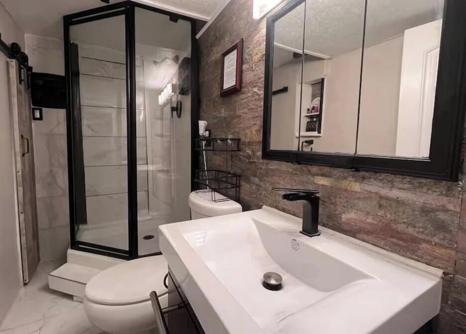Towels, shampoo, toilet paper
