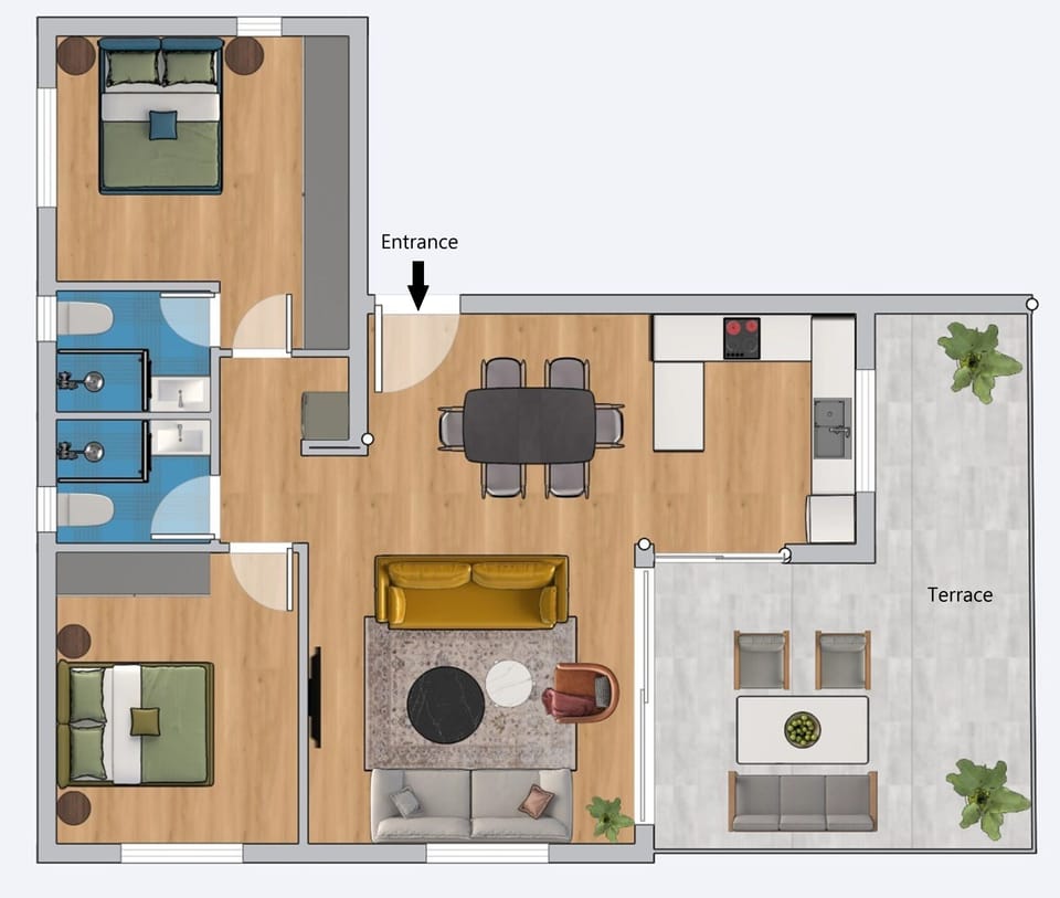 Apartment, 2 Bedrooms, Terrace, City View | Floor plan